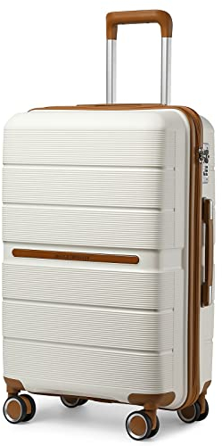 British Traveller Reisekoffer Groß Koffer Trolleys Groß Hartschalenkoffer 100% PP Handgepäck Koffer mit 8 Spinnerräder Rollkoffer 76 * 49.2 * 31cm Suitcase TSA-Schloss Neu Beige