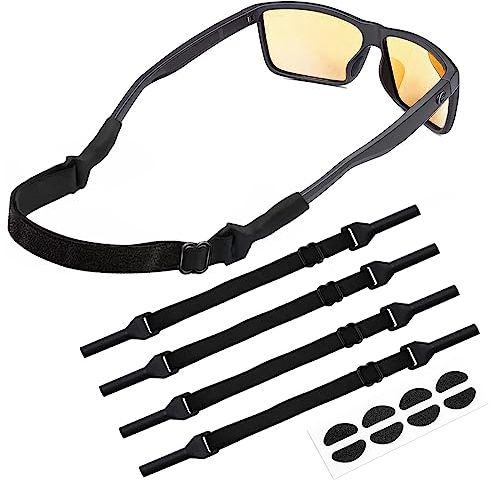 NICKLIN 4 Pcs Adjustable Glasses Strap Sunglasses Lanyard Cord Non-Slip Sports Glasses Holder Elastic Silicone Spectacles Strap Neck Strap Eyeglasses Strap with Nose Pads for Men Women - Black