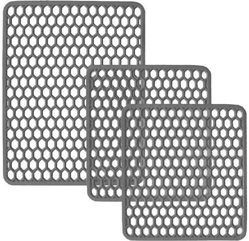 Sicignano | Set Tappetini per Lavello in Gomma Colore Grigio, 1 Scolapiatti 40x32 cm, 2 Fondo Lavello 33x29 cm - Multiuso, Resistente, Made in Italy
