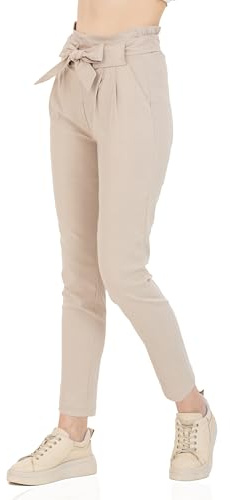 Kendindza Pantalones elásticos para mujer, pantalones elegantes con lazo, cintura alta, pantalones de tela para mujer, elegantes pantalones de negocios, pantalones largos