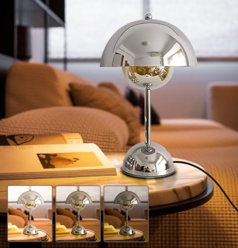 ELINKUME Nachttischlampe mit Touch Control,Silber Dimmbare Pilz Tischleuchte mit E27-Glühbirne für Schlafzimmer,Wohnzimmer,Studie,Kinderzimmer,Arbeitszimmer,Café,Restaurant(G45 Glühbirne)