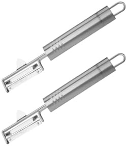 Fackelmann 9909750 Gemüseschäler 2er Set, Kartoffelschäler, Schäler, Edelstahl, silber, 19 x 3,5 cm