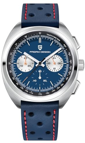 Pagani Design - Orologio da uomo 1782, al quarzo, movimento VK63, in acciaio inossidabile, impermeabile fino a 100 m, tonneau, cronografo multifunzione, Moderno