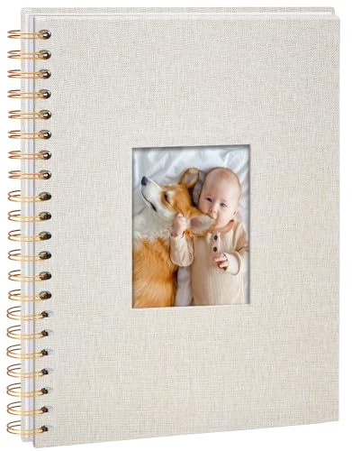 Vienrose Fotoalbum zum Selbstgestalten 28 x 20,5 cm, DIY Scrapbook Spiralalbum mit 40 Weißen Seiten, Leinen Fotoalbum zum Einkleben für Familien, Baby, Hochzeit, Jahrestag, Geburtstags, Beige