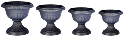 pokm toolsmarket - ⌀46cm Pflanzkübel Pflanzpokal, dekorative Amphore, Pflanzgefäß Schale Vase Topf auf Fuß, Farbe Anthrazit, Blumentopf Roma No. VI