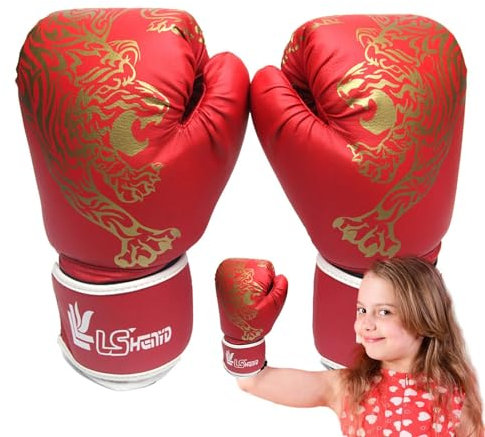 Boxhandschuhe Erwachsene – Kinder-Boxhandschuhe, Kampfsporthandschuhe, PU-Leder, Boxen, Fitness, Sporthandschuhe, schweißreduzierend, Tigerdruck, Boxhandschuhe für Männer, Kinder und Frauen