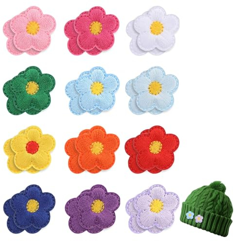 Bewudy 24 Stück Blume Patches zum Aufbügeln, Bunte Blumen Applikationen Flicken zum Aufbügeln Aufnäher zum Aufbügeln, Bügelbild Aufbügelflicken für Kleidung Hut Jeans Jacken Rucksäcke DIY (2,3cm)