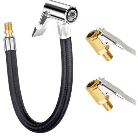 SRLWMYI Ventilverlängerung Set Luftpumpe Fahrrad 35cm Reifenfüller Schlauchadapter mit 2 Stück 8mm Autoventil Hebelstecker Air Chuck,Reifenfüllschlauch Messing Autoventil Adapter