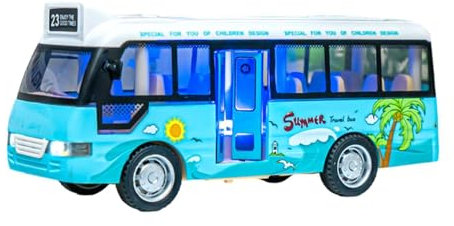 Fenteer Stadtbus, Spielzeugbus mit Geräuschen und Lichtern, mit Lichtern, Simulations-Trägheitsspielzeugfahrzeug, Modellauto-Spielzeug für Jungen, Blau