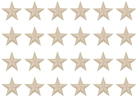 QUARKZMAN 24 Stück Sterne Patches zum Aufbügeln, 2.9cm Flicken zum Aufbügeln,Bestickte Aufnäher zum Bügelflicken für Hut Jacke Jeans Rucksäcke DIY Dekoration(Beige)