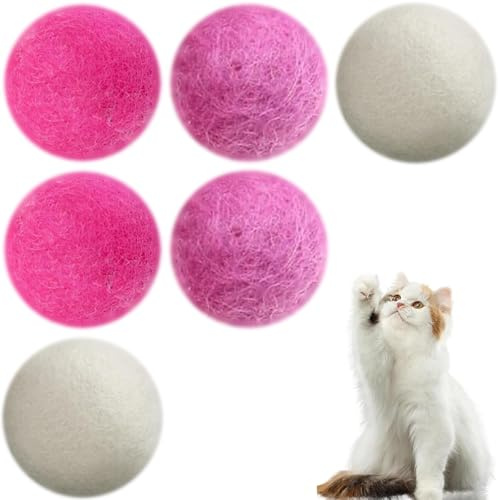 Guyode 6 Pièces Chat Feutre Pure Laine Balle Interactif, Cadeau Pompons Loisirs Creatifs, Training Intérieur Jeux Mâcher Gratter (3 Couleurs)
