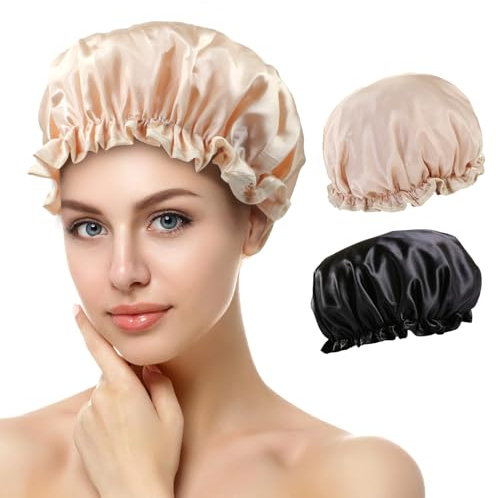 Duschhaube, 2 Stück Wasserdichte Duschhauben, Shower Cap, Duschhaube für Damen, Haarhaube für Die Nacht, mit Elastischem Band, Wiederverwendbare Dusche Kappen für Mädchen Frauen (I)