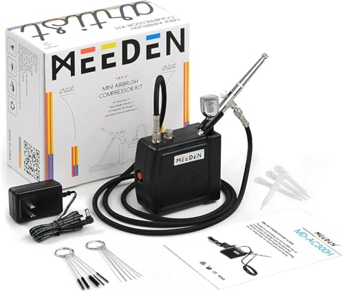 MEEDEN Airbrush Kompressor med 1,8m luftslang: Trådlös Air Brush Kompressor med automatisk stopp med rengöringsborste för modell, tatuering, graffiti, målning, tårtdekoration - Svart