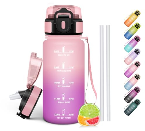 HoneyHolly Borraccia 500Ml, Senza BPA & A Prova di Perdita, Borracce con Cannuccia, Reutilizables, Water Bottle Scuola Elementare, Borraccia Motivazionale per Scuola, Palestra, Ufficio, Running