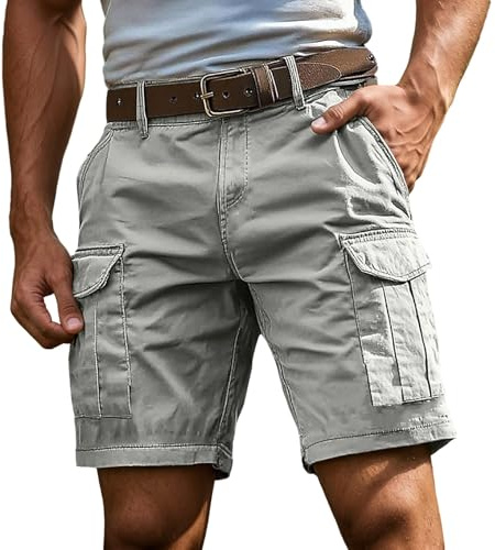 Short Bermuda Homme Cargo,Eté en Coton Décontracté Randonnée Pantalon Court Travail avec Multi-Poches De Sport Cargos Taille Elastique Baggy Shorts Cargo Homme