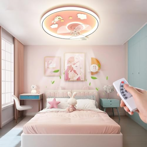 PANNN Ventilador De Techo con Luz LED Lámpara Moderna para Niños Lámpara De Techo para Habitaciones Infantiles (niños Y Niñas) Lámpara De Dormitorio con Mando A Distancia Lámpara De Salón(A)