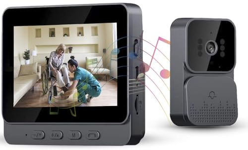 Zeerkeer Interfono Inalámbrico con Cámara 1080P Timbre Inalámbrico con Pantalla IPS de 4.3 Pulgadas, Audio Bidireccional, Timbre para Cámara 0 Costos Mensuales, Admite Tarjeta SD, Ningún WiFi
