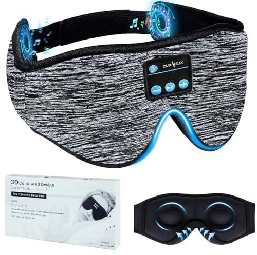 ZUXNZUX Masque de Sommeil Bluetooth, 3D Masque de Nuit femme et Homme, Masque Yeux Nuit Sommeil Pour Dormir Faire la Sieste Voyager Yoga Méditation