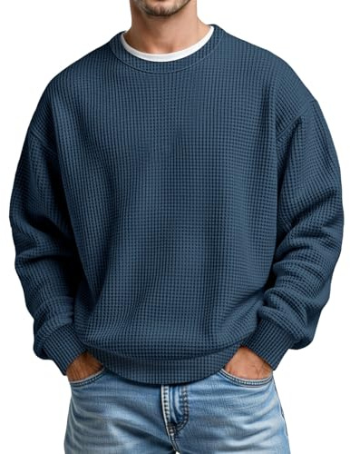 Chemise Homme Sport Haut Uni Col Rond T-Shirt Coupe Regular Chemises Doux Chaud Loisir Pull Homme Pull d'Hiver Grosse Maille Pull Business Pull de Travail Confortable Sous-vêtements, O bleu foncé., L