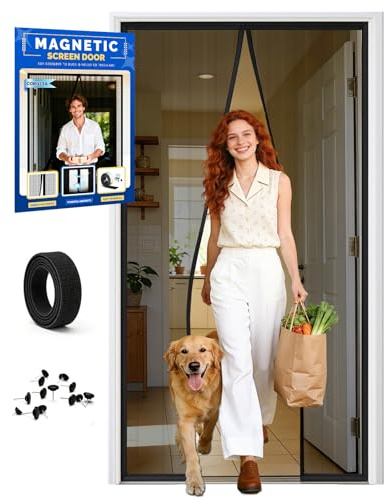 COMYESA Fly Screens for Doors – Durable Door Fly Screen Curtain with Magnetic Fly Screen Door, Hands-Free Auto Closing, No Drill Installation, 90x210cm