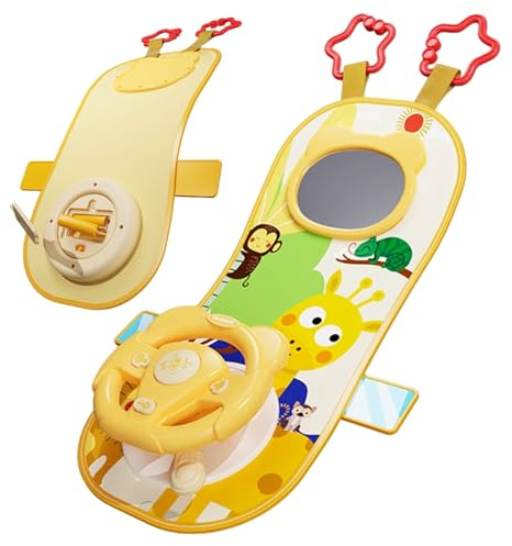 Rear Facing Car Seat Toys, 360° Rotation Baby Steering Wheel Toy with Mirror, Music, Lights and Driving Sounds, 12 Months+ Kids Steering Wheel for Car Backseat, Figürchen