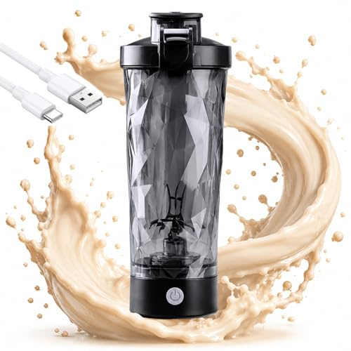 Elektrisk proteinshaker 700 ml/24 oz, uppladdningsbar proteinshaker med virvelblandning, 7 500 varv/min motor, snabb laddning Type-C, BPA-fri droppfri shaker med pop-up-pip