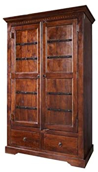 MASSIVMOEBEL24.DE Oxford Kleiderschrank Akazie 108x64x180, Farbe:Dunkelbraun lackiert, Größe:108x64x180 cm (BxTxH)