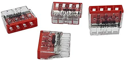 Wago 10 Stück COMPACT Verbindungsklemme Ø 0,5-2,5 mm² 4-polig transparent rot 2273-204