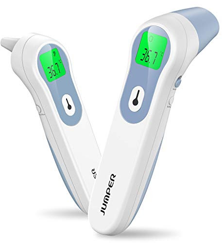 JUMPER Ear Forehead Thermometer Infrared Digital Thermometer with Accurate Reading High Temperature Alarm Memory Recalls for Baby Kid and Adults, Blue