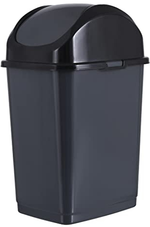 Superio Small 2.5 Gallon Plastic Trash Can with Swing Top Lid, Compact, Slim Waste Bin for Under Desk, Office, Bedroom, Bathroom, Dorm Room, 10 Qt. Portable Garbage Can (Dark Gray, 2