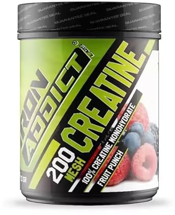 Iron Addict Labs - 100% Creatina Monohidrato 200 Mesh de 300gr - Aumento Masa Muscular - Mayor Resistencia y Rendimiento - Sabor Ponche de Frutas