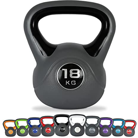 Msports Kettlebell de 2 à 20 kg avec poster d'exercice, 18 kg - Noir