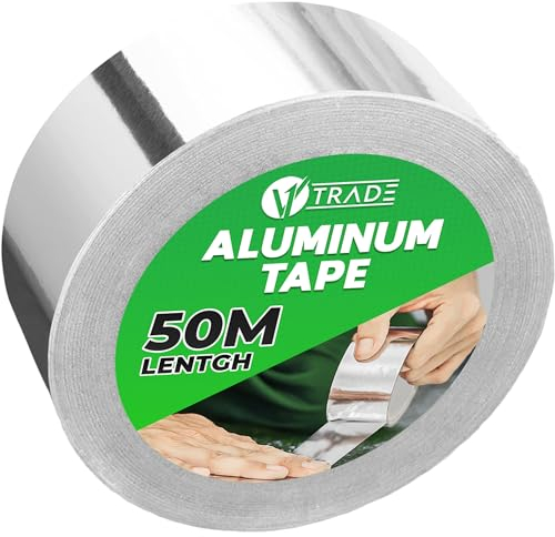 V1 TRADE Ruban Adhésif Aluminium – 48mm x 50m Bande Aluminium Adhesive Haute Temperature 140°C - pour Installateurs et Électriciens - Résistant aux UV, à l'eau, aux Graisses - Scelle et Isol