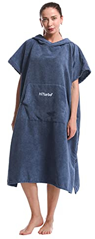 Hiturbo Changing Robe Towel Poncho Surf Short Sleeve Bath Robe with hooded