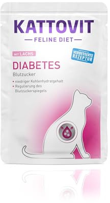Kattovit - Nourriture Humide diététique pour Chats - Nourriture diététique pour Chat en Sachet Frais - Nourriture pour Chats diabétiques - Nourriture diététique pour Chat régulant la glycémie - 24 x