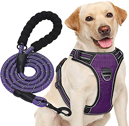 haapaw – Harnais anti-traction pour chien de taille moyenne et grande, réglable, en tissu Oxford réfléchissant, facile à contrôler, avec une laisse robuste gratuite