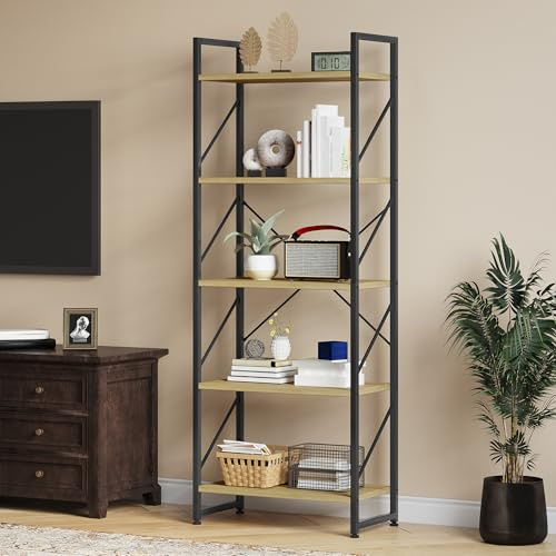 YITAHOME Bibliothèque Étagère à Livre, Industrielle Bois Etagères Rangement avec Structure en Acier étagère à Cuisine Chaussures in Salon Bureau Chambre Entrée
