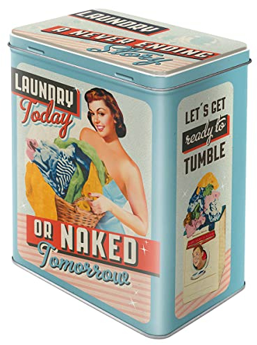 Nostalgic-Art Boîte de conservation rétro L, 3 l, Laundry Today or Naked Tomorrow – Idée de cadeau pour nostalgiques, grande récipient métallique, design vintage