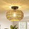 Stepeak Rattan Deckenlampe Wohnzimmer, Vintage Boho Deckenleuchte mit Rattan Lampenschirm, Semi-Flush Mount Deckenleuchte Bambus, Rustikal Hängelampe für Schlafzimmer Küche Flur Esstisch, Schwarz