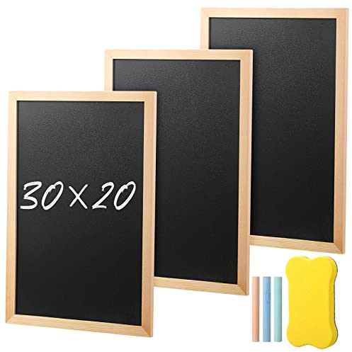 Tenare 3 Stück A4 Kreidetafel mit Holzrahmen zum Beschriften mit 1 Schwamm und 3 Farbige Kreide Set für Malen Aufgabe Klassenzimmer Wand Memo Hochzeit