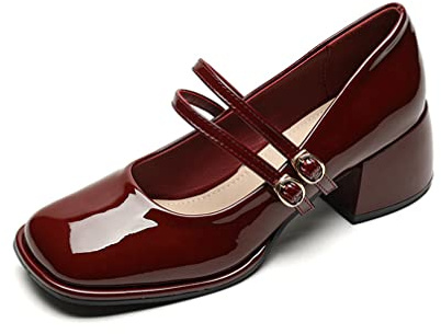 Mary Jane Zapatos Mujer Grueso con una Palabra con El Viento Colegio en un Zapatos de Tacón Alto Retro Cabeza Cuadrada Zapatos Sencillos