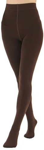 EVERSWE Women's Opaque Fleece Lined Tights, Thermal Tights (Brown,L)