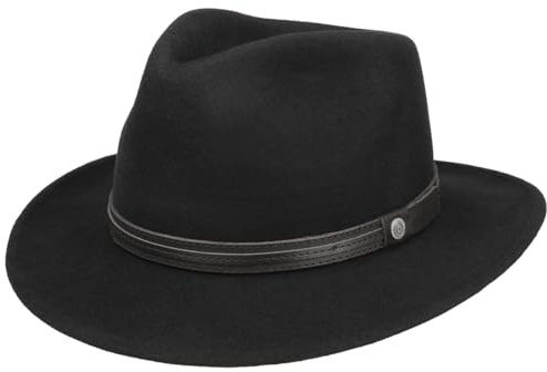 bugatti Fedora aus Wollfilz - Outdoorhut mit Lederband - Größe 55-62 Schwarz