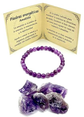 arana's - Pulsera amatista piedra natural semipreciosa - Hilo elastico con cuentas de bolas - Cristales curativos y piedras energeticas para mujer y hombre - Sanacion curacion (Amatista)