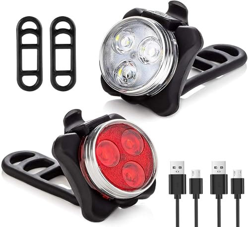 LED Licht Wiederaufladbares 2er Set, Helles Licht, Kompakt und Wasserdicht, Langlebiger Akku, LED Lampe Set für Außenbereich, kann auch als Kinderwagen Licht/Rucksack Licht (2Schwarz)