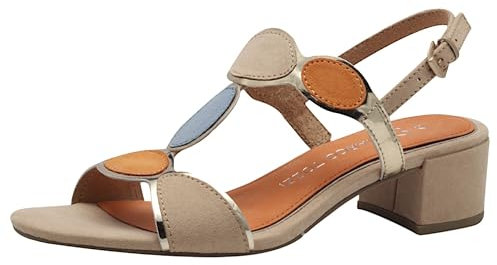 MARCO TOZZI Damen Sandalen mit Absatz mit Verstellbarem Riemen Vegan, Braun (Biscuit Comb), 38 EU