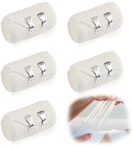 Geaanen 5 PCS Bende Elastiche per Bendaggi,Estensibile Con Clip in Metallo Benda Elastica,Lavabile E Riutilizzabile Benda Elastica per Fasciatura,Adatto per Caviglie,Polsi,Gomiti,Spalle E Ginocchia