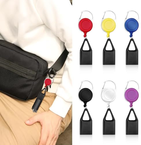 Porte Briquet Extensible - Lot de 6 Porte - Briquets avec Cordon Rétractable - Compatible avec Briquets et Jetables - Pratique et Anti-Perte (6)