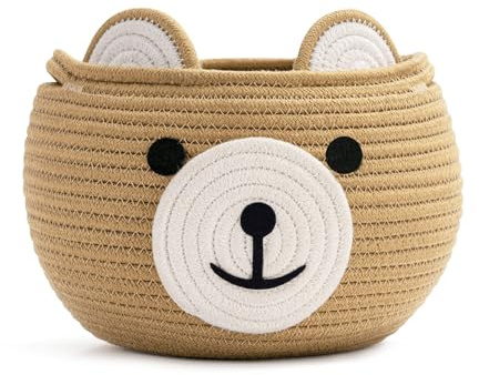 Baby Basket for Nursery Storage Toy Storage, Bear Gift Basket for Kids, Baby Shower Baskets with Handles, Small Cute Animal Basket, 26.6 x 21.6 cm, Brown