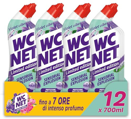 Wc Net - Limited Edition Violet Vibes, Detergente Liquido per Sanitari, Essenza Iris Viola e Patchouli, Prevenzione Calcare e Igienizzante per WC, 700 ml x 12 Confezioni